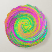 Groovy抽象芸術紫と黄色の液体スワール ラウンドクッション (裏面)