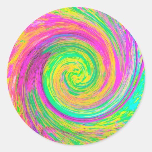 Groovy抽象芸術紫と黄色の液体スワール ラウンドシール (正面)