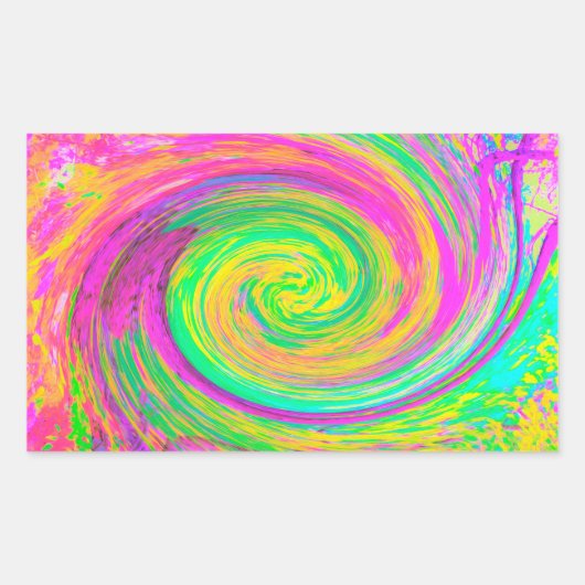 Groovy抽象芸術紫と黄色の液体スワール 長方形シール (正面)
