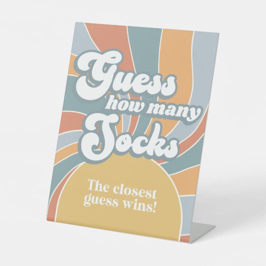 Groovy推測いくつの靴下レトロ赤ちゃんシャワーゲーム 台座サイン (正面)