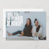 Groovy文字オーバーレイMaid Honor Photo Proposalカード 招待状 (正面/裏面)