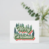 Groovy松の木の風景レトロ写真クリスマス シーズンポストカード (スタンド正面)