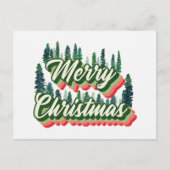 Groovy松の木の風景レトロ写真クリスマス シーズンポストカード (正面)