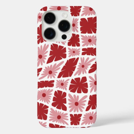Groovy波形60sトリップ（幻覚体験）のようなフラワーチェック赤ピンク Case-Mate iPhoneケース (裏面)