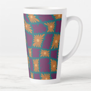 Groovy波形60sトリップ(幻覚体験)のようなフラワーチェックOrange Pink カフェラテマグ