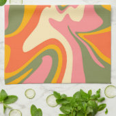 Groovy液状大理石レトロ60sヴィンテージパーティー キッチンタオル (折り畳み)