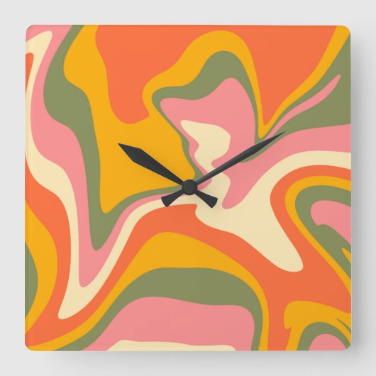 Groovy液状大理石レトロ60sヴィンテージパーティー スクエア壁時計 (正面)