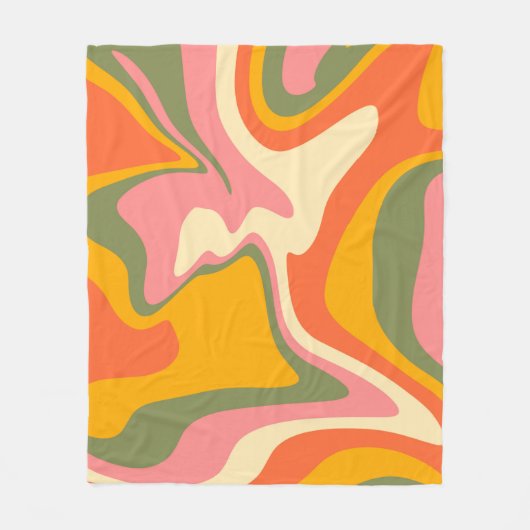 Groovy液状大理石レトロ60sヴィンテージパーティー フリースブランケット (正面)