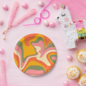 Groovy液状大理石レトロ60sヴィンテージパーティー ペーパープレート (パーティー)