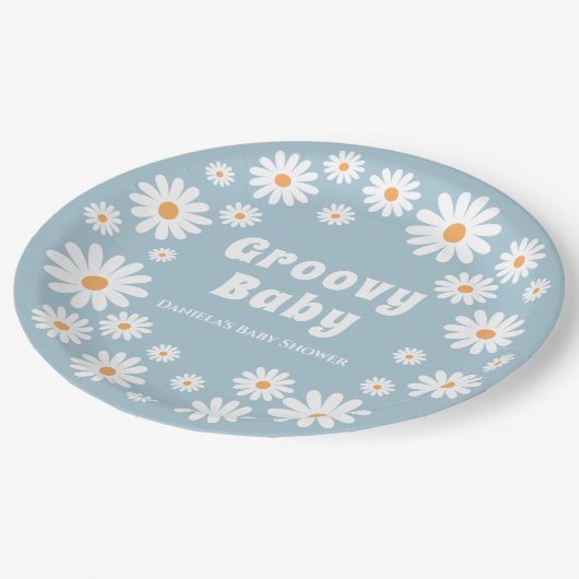 Groovy男の赤ちゃんデイジー70sレトロベビーシャワー ペーパープレート (アングル)