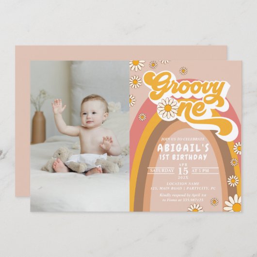 Groovy第1回誕生日フォト招待状 招待状 (正面/裏面)