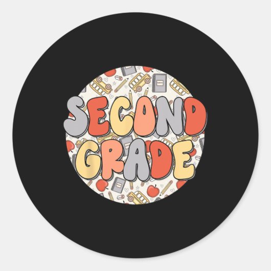 Groovy第2グレードVibesレトロ先生Kids Back ラウンドシール (正面)
