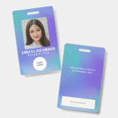 Groovy紫のグラデーションの従業員の写真IDロゴ バッジ (表裏)