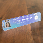 Groovy紫のグラデーションカスタムフォトロゴ  デスクネームプレート (側面)