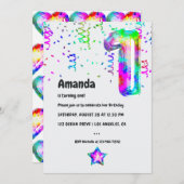 Groovy絞り染めバルーン1st誕生日パーティー 招待状 (正面/裏面)