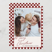 Groovy編集可能市松模様にカラークリスマスフォト シーズンカード (正面/裏面)