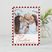 Groovy編集可能市松模様にカラークリスマスフォト シーズンカード (スタンド正面)