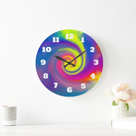 Groovy色の数々の虹の抽象芸術スパイラル旋回 ラージ壁時計 (ホーム)