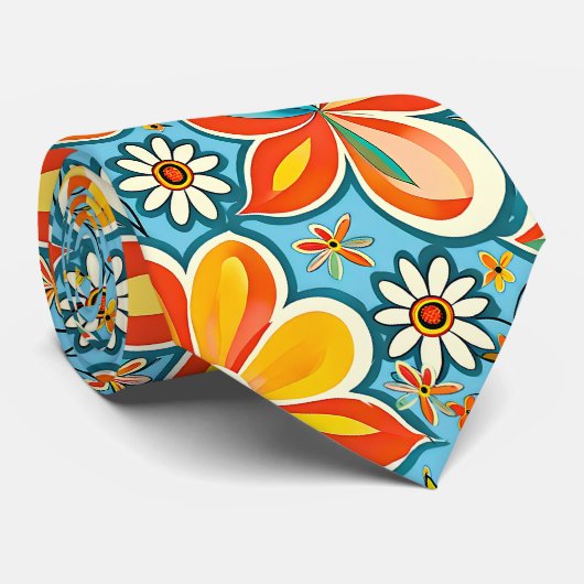 Groovy花とヴィンテージVibes ネクタイ (ロール)