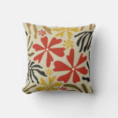 Groovy花と葉赤、黄、茶 クッション (正面)