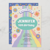 Groovy花の誕生日の招待 招待状 (正面/裏面)