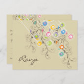 Groovy花カラフル園Summer Wedding RSVP インビテーションポストカード (正面/裏面)