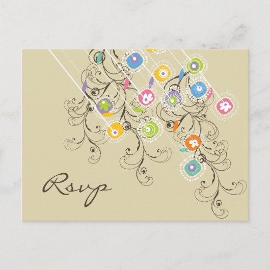 Groovy花カラフル園Summer Wedding RSVP インビテーションポストカード (正面)