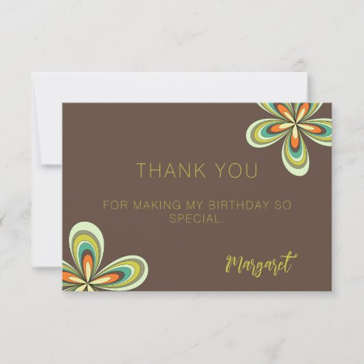 Groovy誕生日サンキューレトロ70sヒッパイフラワー サンキューカード (正面)