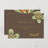 Groovy誕生日サンキューレトロ70sヒッパイフラワー サンキューカード (正面/裏面)