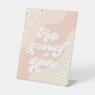 Groovy誕生日パーティーボホデイジー装飾テーブル 台座サイン