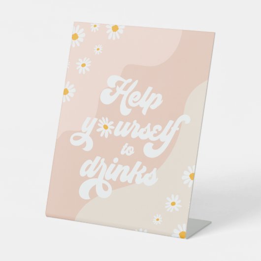 Groovy誕生日パーティーボホデイジー装飾テーブル 台座サイン (正面)