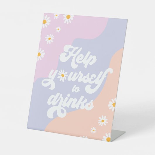 Groovy誕生日パーティーボホデイジー装飾テーブル 台座サイン (正面)