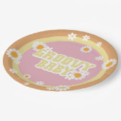 Groovy赤ちゃんシャワー装飾、レトロ、70のVibe ペーパープレート (アングル)