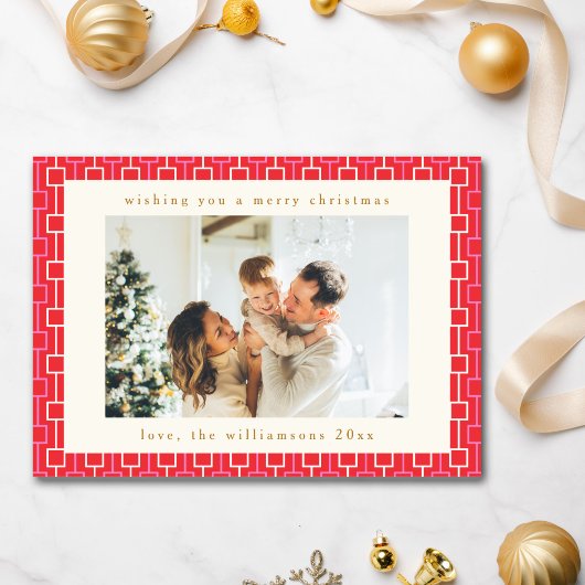 Groovy赤ピンクレトロかわいい2枚の写真クリスマス シーズンカード