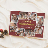 Groovy赤&金ゴールドメリークリスマス8フォトコラージュ シーズンカード