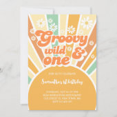 Groovy野生と1レトロサン子供の誕生日 招待状 (正面)