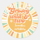 Groovy野生と2レトロサン子供の誕生日 ラウンドシール (正面)