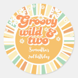 Groovy野生と2レトロサン子供の誕生日 ラウンドシール