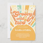 Groovy野生と2レトロサン子供の誕生日 招待状 (正面)