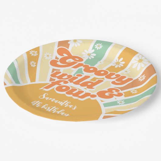 Groovy野生と4レトロサン子供の誕生日 ペーパープレート (アングル)
