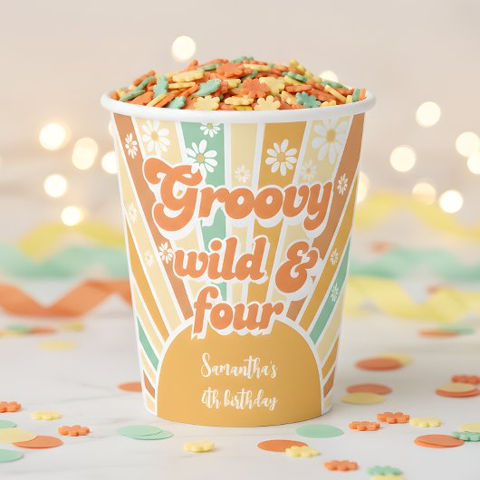 Groovy野生と4レトロサン子供の誕生日 紙コップ