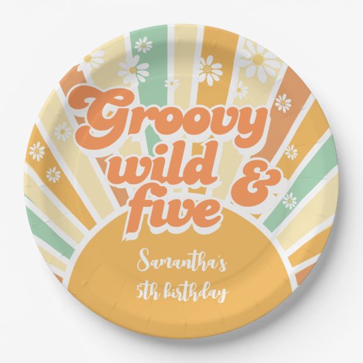 Groovy野生と5レトロサン子供の誕生日 ペーパープレート (正面)