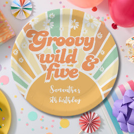 Groovy野生と5レトロサン子供の誕生日 ペーパープレート