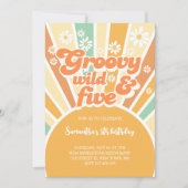 Groovy野生と5レトロサン子供の誕生日 招待状 (正面)