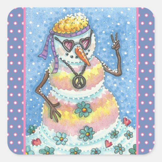 GROOVY雪だるま、平和サインCHRISTMASスタンプSqu スクエアシール (正面)