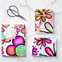 Groovy カラフル 70のドードルの花の模様 ラッピングペーパーシート