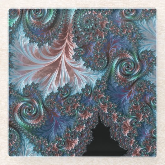 Groovy カラフル Boho Hippie Mandelbrot Fractal Art ガラスコースター (正面)