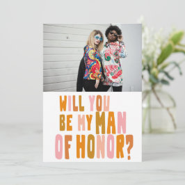 Groovy カラフル Man of Honor Photo Proposal Card 招待状