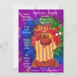 Groovy カラフル Peace Bear 1960のスタイル招待状 招待状