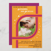 Groovy、レトロモダン結婚式招待状デザイン 招待状 (正面/裏面)